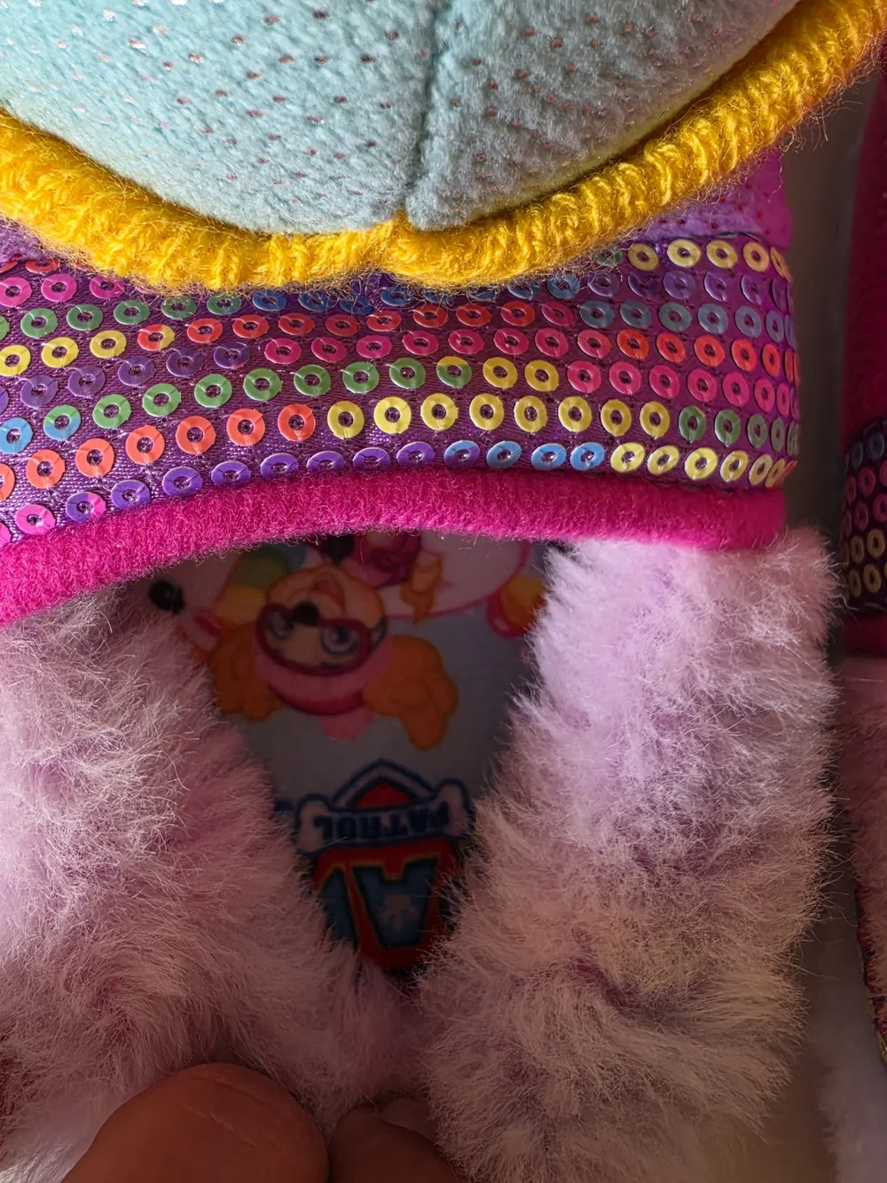 Paw Patrol toddler girl slippers featuring 3D plush heads of characters Skye and